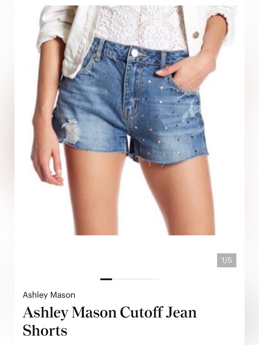 Brand New Ashley Mason Blue Diamond Studded Distressed Denim Shorts